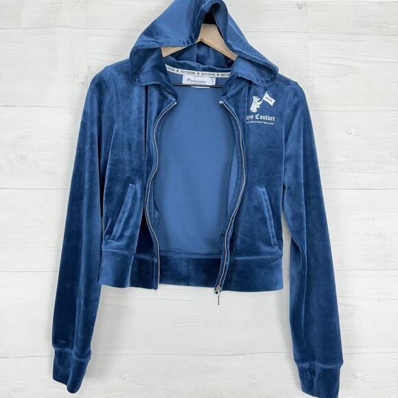 Juicy Couture x Kraft Real Mayo S Collab Velour Hoodie Blue Y2K NO Drawstring - Picture 6 of 16